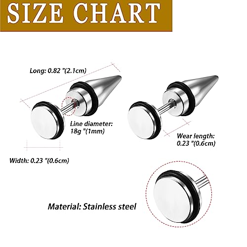Aroncent 12PCS Stainless Steel Fake Tapers Mens Earrings Illusion Tunnel Cheater Piercing Jewelry Set for Men Women - color: A5