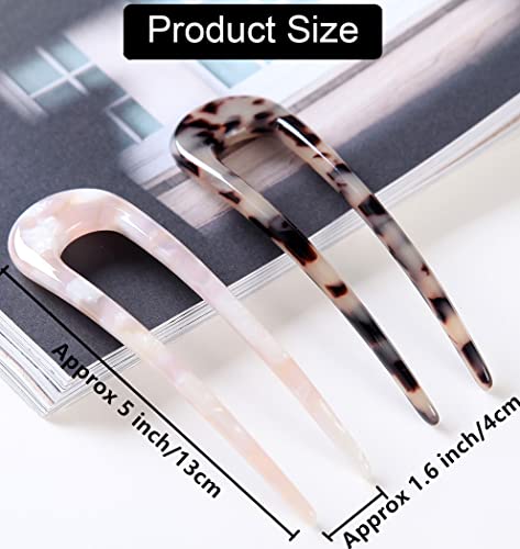 French Hair Pins Tortoise Shell French Hair Forks U Shaped French Pins 2 Prong Hair Sticks Acetate Chignon Pin for Women Hairstyle Accessories 2 Pack - color: u pins hair 2 pack