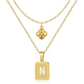 KELORIS PATH Layered Initial Necklaces for Women, 18K Gold Plated Stainless Steel Necklaces Set with Dainty Four Leaf Clover Square Cutout Letter Pendant, Fashion Jewelry for Gifts - style: N Letter
