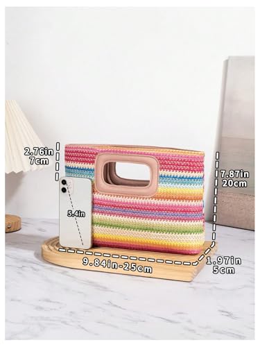 OYOANGLE Women's Braided Straw Clutch Boho Woven Purse Top Handle Square Bag Vacation Handbags - color: Pink