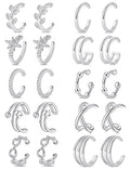 Tornito 4-10 Pairs Stainless Steel Ear Cuff Helix Cartilage Clip On Wrap Earrings Fake Nose Ring Non-Piercing Adjustable - color: A7:10Pairs, Silver Tone