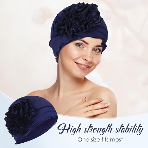 Geyoga Cotton Chemo Headwear Turban for Women Soft Elastic Cancer Hat Cancer Sleep Caps Head Wraps for Women with Hair Loss - color: Blue