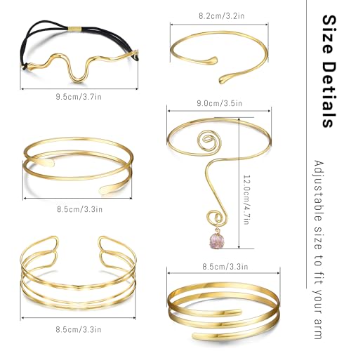FEYIR 6 Pcs Arm Cuff Bracelet for Women Upper Arm Cuff Bangle Band Armlet Adjustable Armband Set