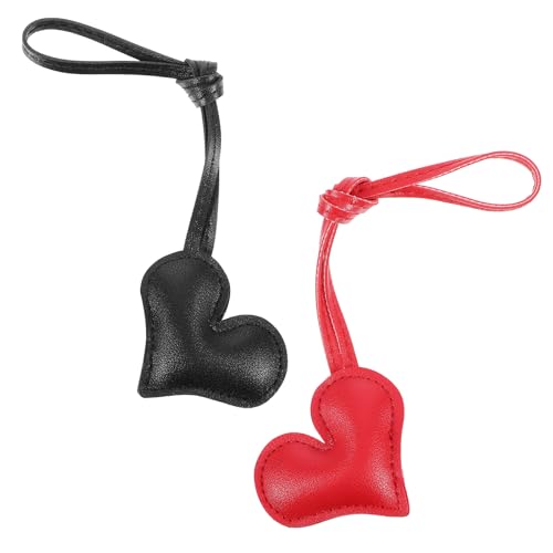 cobee 2 Pcs Heart Bag Charms Keychain for Purse, PU Leather Key Chain Charm Cute Handbag Accessories for Women Backpack Pendant Decoration(Red, Black)