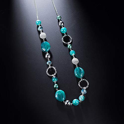 PEARL&CLUB Long Beaded Necklaces For Women - Sweater Chain Fashion Jewelry Necklace Gifts For Women - color: 23-Sea green