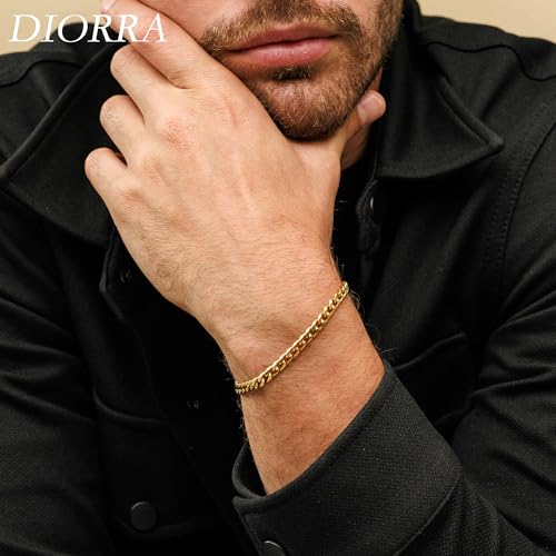 Gold Silver Bracelets for Mens, Sterling Silver Solid 6mm Wide Cuban Link Chain Bracelet for Men(7-9Inches)