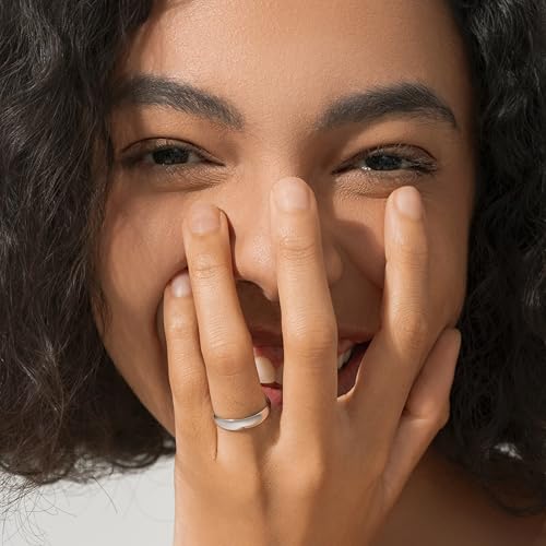 MINDDHA 14K Gold/White Gold Plated Rings for Women, Wedding Band, Stackable, Knuckle, Dainty Thumb & Pinky, Non Tarnish/Silver, Gold Rings for Women 2mm 4mm 6mm Band Sizes 4-12 - color: 4mm Silver-Tone