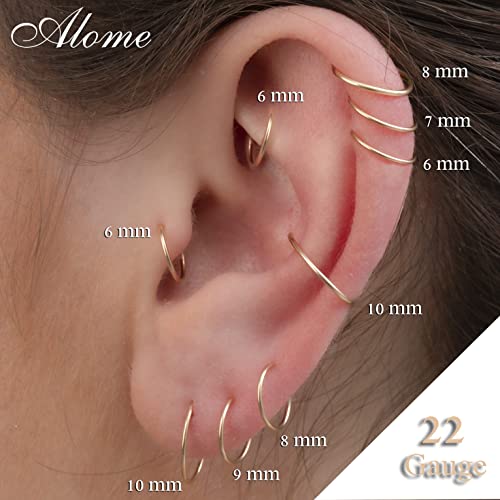 Gold Hoop Earrings Silver Hoop Earrings - Hoop Earrings For Women Two Pcs Of Thin Gold Filled Sterling Silver Hoops, Helix Hoop, Tragus Ring, Cartilage Hoop - color: Gold, style: 14mm 22 gauge / 1 pair
