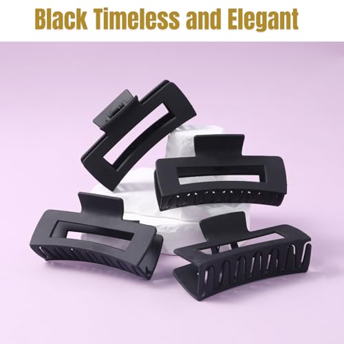 12 Pack Large Black Square Hair Claw Clips for Women, 4.3 Inch Matte Rectangle Claw Clips, Strong Hold & Non-Slip for Thick or Thin Hair - color: Black
