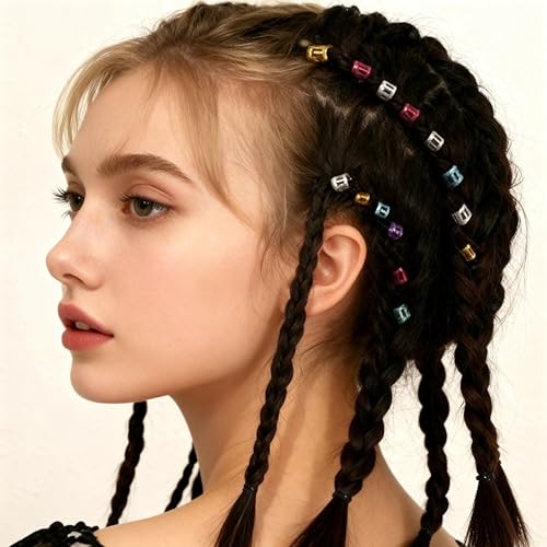 100PCS Braiding Beads Metal Cuffs,New Colorful Dreadlocks Beads Hair Braid Rings Clips Dread Locks, Rings Cuff Hair Decoration Braiding Filigree Tube Hair Jewelry (blue) - color: blue