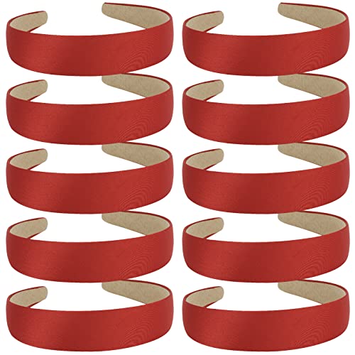 Wecoe 10 Pack Red Headband Women 1 Inch Wide Satin Headbands Non Slip Fashion Plain Head Bands Solid Hair Bands DIY Hair Accessories for Women Girls Diademas Para Mujer - color: Red