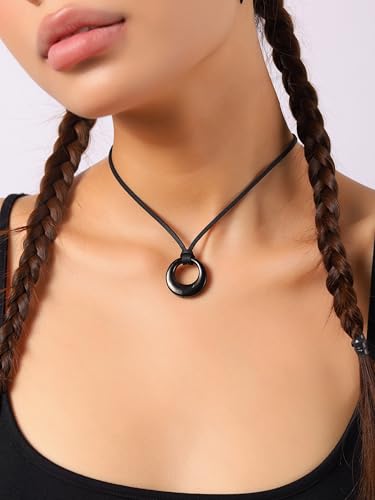 Sacina Gothic Boho Black O Ring Choker Necklace, Black Choker, Boho Emo Goth Necklace, Christmas Jewelry Gift For Women - color: black