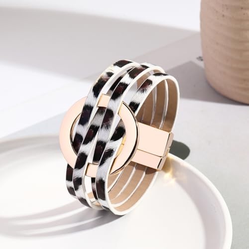 Fuqimanman2020 Circle Charm Leather Wrap Bracelet Boho Handmade Layered Cuff Bracelets for Women Teen Bohemian Multi Strand Bangle Bracelets Holiday Jewelry - color: black white
