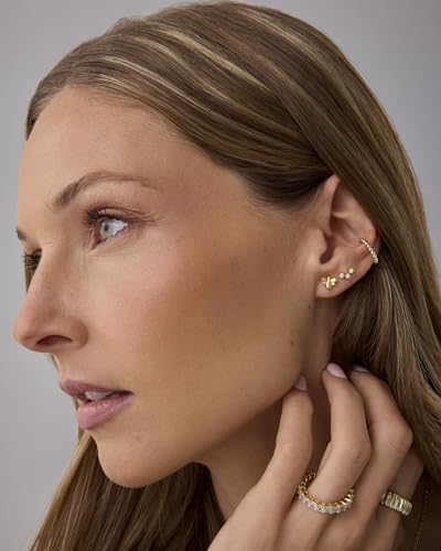 PAVOI 14K Gold Plated Dainty Flat Back Earrings for Women - Hypoallergenic Sterling Silver Posts Helix Cartilage Piercing Jewelry - Emoji Motif Bow Celestial Flatback Gold Stud Earrings Screw Back - style: Bumble Bee