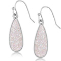 Teardrop Dangle Earrings for Women with Simulated Druzy Stones, in Gold or Rose Gold Tone - color: Silver - White Created Opal