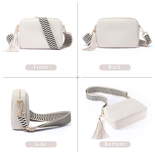 Woven Crossbody Bag Small Crossbody Bags for Women Leather Purse Trendy Boho Shoulder Bag for Women - color: White