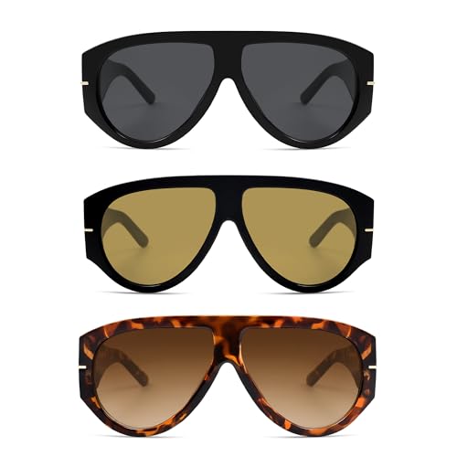 Oversized Retro Aviator Sunglasses Womens Mens 70s Classic Vintage Sun Glasses AR82227 - color: Black+black/Yellow+tortoise/Brown
