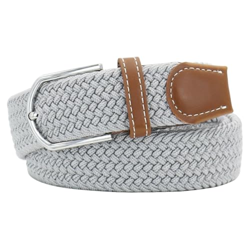 Mixed Color Woven Stretch Braided Belts for Men and Women Fashion Elastic Belts - color: Light Gray, size: for Waist Size 37"-39"