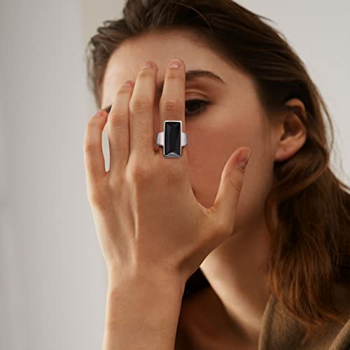 VNOX Vintage Fashion Stainless Steel Gold Plated Rectangular Black Glass Crystal Cocktail Statement Onyx Ring for Women - color: Black+Silver