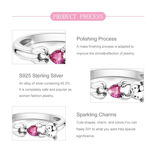 PARCOM Adjustable Women Stackable Ring, 925 Sterling Silver Open Rings - Trendy Eternity Cubic Zirconia Stackable Band Engagement Promise Ring for Her, Hypoallergenic Non Tarnish Nature Bird Floral Thumb Rings - color: Bear Hug Heart