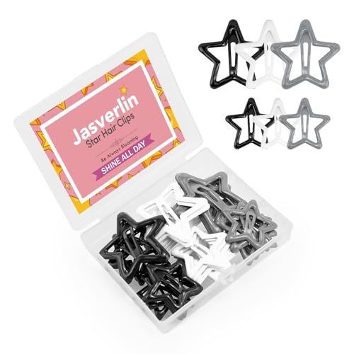 JASVERLIN 36 Pcs Black Star Snap Hair Clips, Y2k Cute Barrettes for Women Girls Thin Thick Hair, Goth Rave Accessories Non Slip Metal Styling Clip for Concert 3/4 cm Sizes - color: Cool Noir