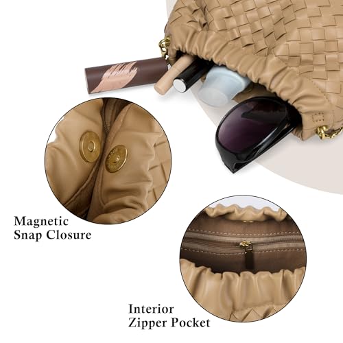 Joryin Woven Women's Crossbody Bag & Evening Purse, Trendy Dumpling Clutch & Hobo Cloud Shoulder Bag Trendy Dumpling Clutch - color: Woven Leather-light Brown