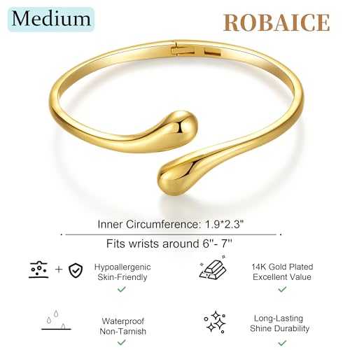 Robaice Gold Bracelets for Women Trendy，14K Gold Plated Bangle Cuff Bracelet Chunky Twist Bracelet Non Tarnish Hypoallergenic Jewelry Gift for Women - color: Medium-Gold