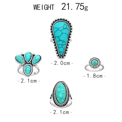 Bohemian Turquoise Ring for Women Stackable Vintage Chunky Boho Turquoise Ring Set Dainty Open Gemstone Knuckle Midi Finger Rings Western Statement Rings Jewelry - style: four