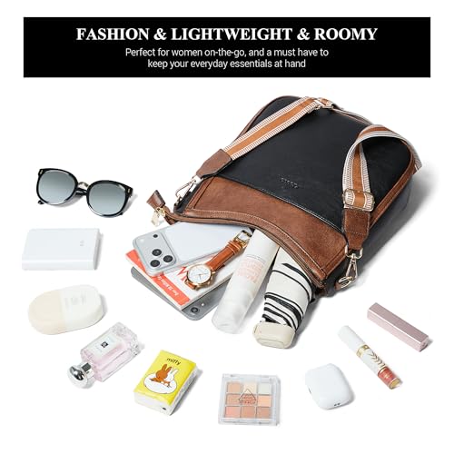 Crossbody Bags for Women Crossbody Purse for Women Vegan Leather Hobo Purses Shoulder Handbags for Daily Travel Work - color: 4-1 Black With Brown