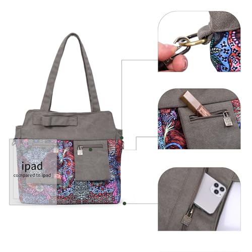 Black Butterfly Boho Canvas Tote Bag for Women, Large Printed 2-in-1 Shoulder & Crossbody Casual Purse for Daily Commute - color: Dark Gray