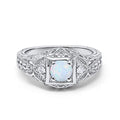 Blue Apple Co. Art Deco Ring Round Cubic Zirconia Leaf Filigree Design Split Shank Twisted Band Bridal Statement Wedding Engagement Rings For Women 925 Sterling Silver Gifts For Her - color: Lab White Opal