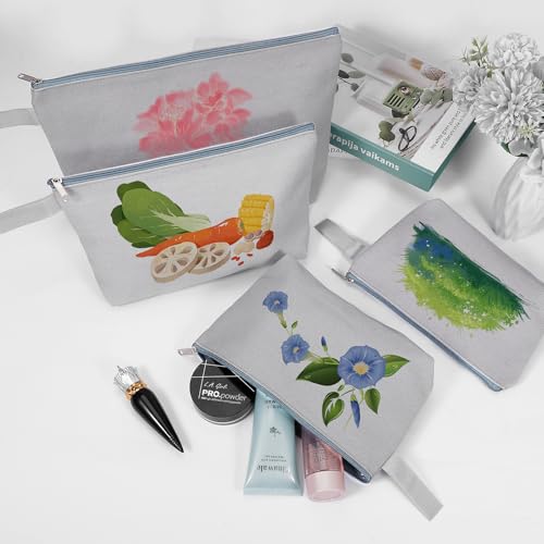 10 Pieces Cotton Canvas Makeup Bag with Bottom and Strap, Multi-Purpose Cosmetic Bag with Zipper Travel Toiletry Pouch, Blank DIY Craft Bag (Grey, M) - color: Grey, size: M