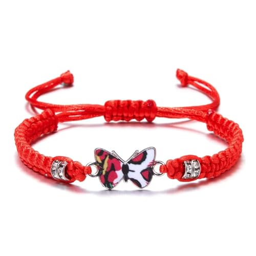 Butterfly Bracelets for Women Colorful Charm Woven Adjustable Strings Butterfly Bracelets Cute Handmade Boho Adjustable Braided Rope for Couple Women Friendship BFF Party Family Jewelry - color: red