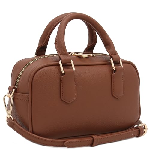 FashionPuzzle Mini PU Leather Satchel Purse Top Handle Crossbody Bag - color: Brown
