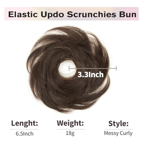 2 PCS Dark Brown Hair Bun, Messy Bun Hair Piece, Soft Fluffy Elastic Scrunchie, 30s Easy Updo for Women & Kids, Ideal for Daily Wear, Ballet, Dance & Office Use - color: Deep Brown, size: 4 Inch