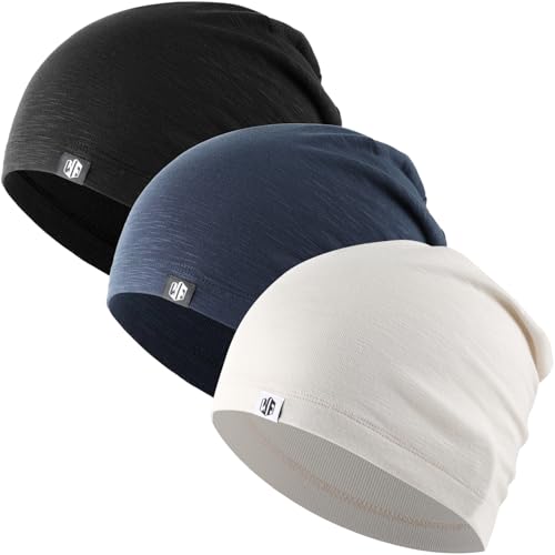 WTACTFUL 3 Pieces Cooling Skull Caps for Men & Women - Soft & Breathable Cycling Cap for Summer - color: Black+white+blue
