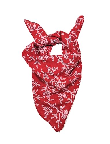 Shanlin Unisex Cotton Square Bandanas Scarves 24x24 - color: Floral-darkred