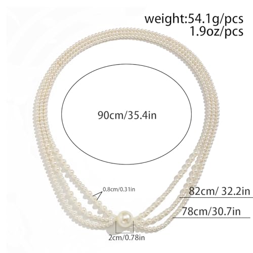 Bethynas Boho Layered Pearl Rhinestones Choker Necklace Vintage Chunky Pearl Crystal Pendant Short Necklace Chain Bridal Prom 1920s Costume Party Jewelry for Women - color: Pearl 1