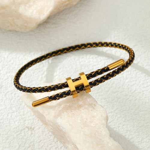 AIMADE Bracelets for Women Adjustable Charm Bracelet, 18k Gold-plated Buckle Design Titanium Steel Wire Rope Women's Gift Jewelry - color: Gold-Black