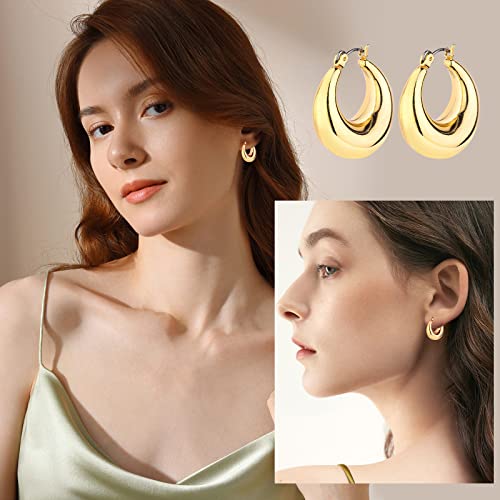 HILXURY Gold Chunky Hoop Earrings Set for Women, 14K Gold Plated Twisted Huggie Hoop Earring Hypoallergenic, Thick Open Hoops Set Lightweight - color: 6 gold chunky hoops