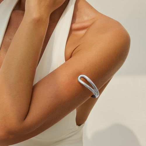 Arm Cuff for Women Gold Upper Arm Bracelet Minimalist Adjustable Cuffs Bangle Punk Dress Jewelry - style: Silver B