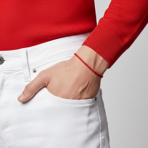 Luck Strings Thin Red Cord Bracelet - Waterproof Nylon Adjustable Surfer String Friendship Bracelet for Men, Women, Teens - Unisex Vegan Lightweight Summer Beach Accessories