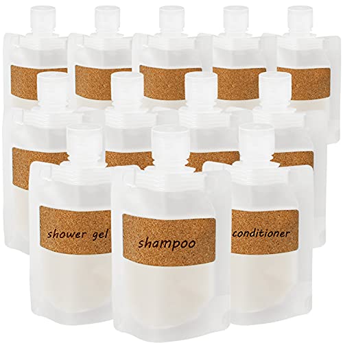 TailaiMei 12 Pieces Travel Pouches for Toiletries, TSA Approved Portable Travel Size, Refillable Stand Up Pouch for Shampoo/Conditioner/Lotion (50ml/1.7oz) - size: 12Pcs 1.7 Ounce