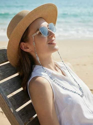 Damanse Beaded Glasses Chain,Eyeglass & Sunglass Strap For Women Stylish - color: Boho Blue Dot
