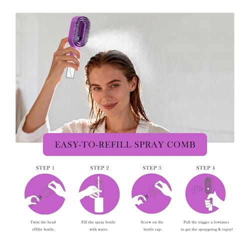 2-in-1 Manual Non-Electric Detangler Hair Brush with Built-In Mister Spray, Wet & Dry Detangling Brush for Curly, Wavy & Straight Hair, No-Tangle Anti-Frizz Brush，Reservoir 50ml.(Purple) - color: Purple