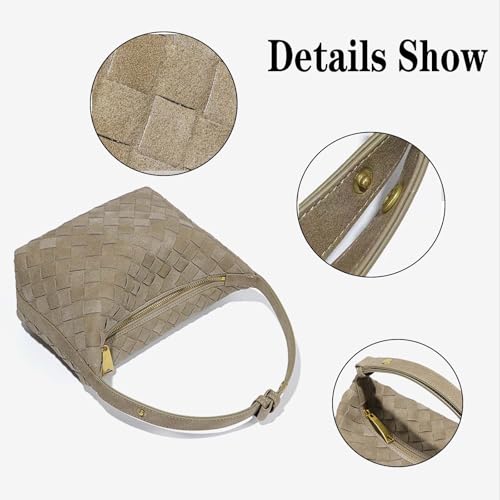 Woven Purse for Women Suede Leather Shoulder Bag Vegan Tote Bags Suede Hobo Top-Handle Handbag - color: Coffee