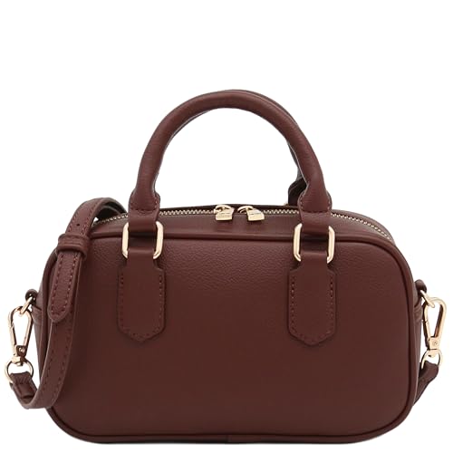 FashionPuzzle Mini PU Leather Satchel Purse Top Handle Crossbody Bag - color: Coffee
