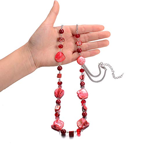PEARL&CLUB Long Beaded Necklaces For Women - Sweater Chain Fashion Jewelry Necklace Gifts For Women - color: 35-Red