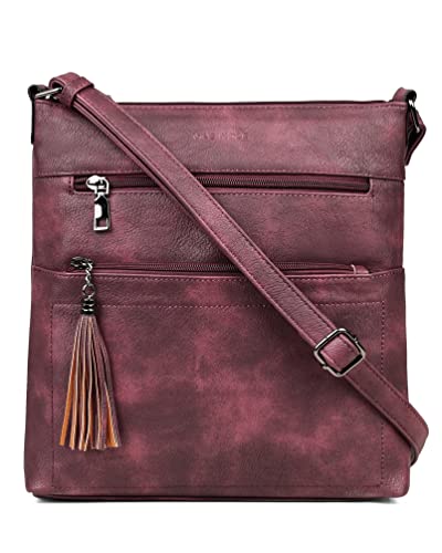 MASINTOR Crossbody Purses for Women, Multi Pocket Casual Crossbody Bag, Adjustable Strap Shoulder Bag with Tassel - color: Burgundy