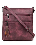 MASINTOR Crossbody Purses for Women, Multi Pocket Casual Crossbody Bag, Adjustable Strap Shoulder Bag with Tassel - color: Burgundy